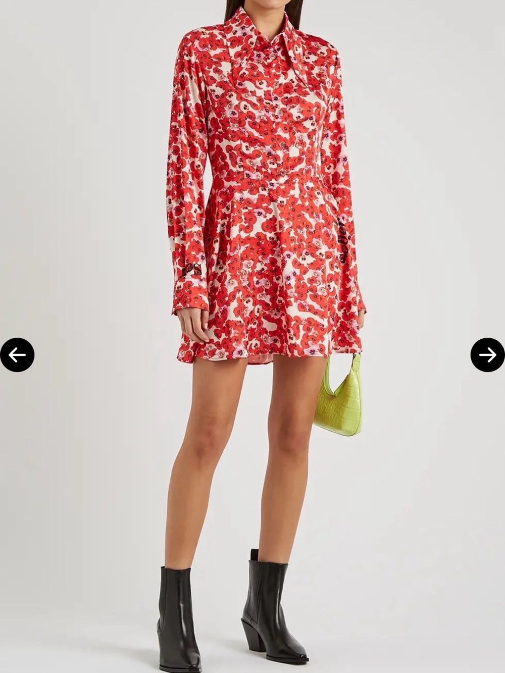 Natasha Zinko Floral-Print Satin Mini Dress in Red